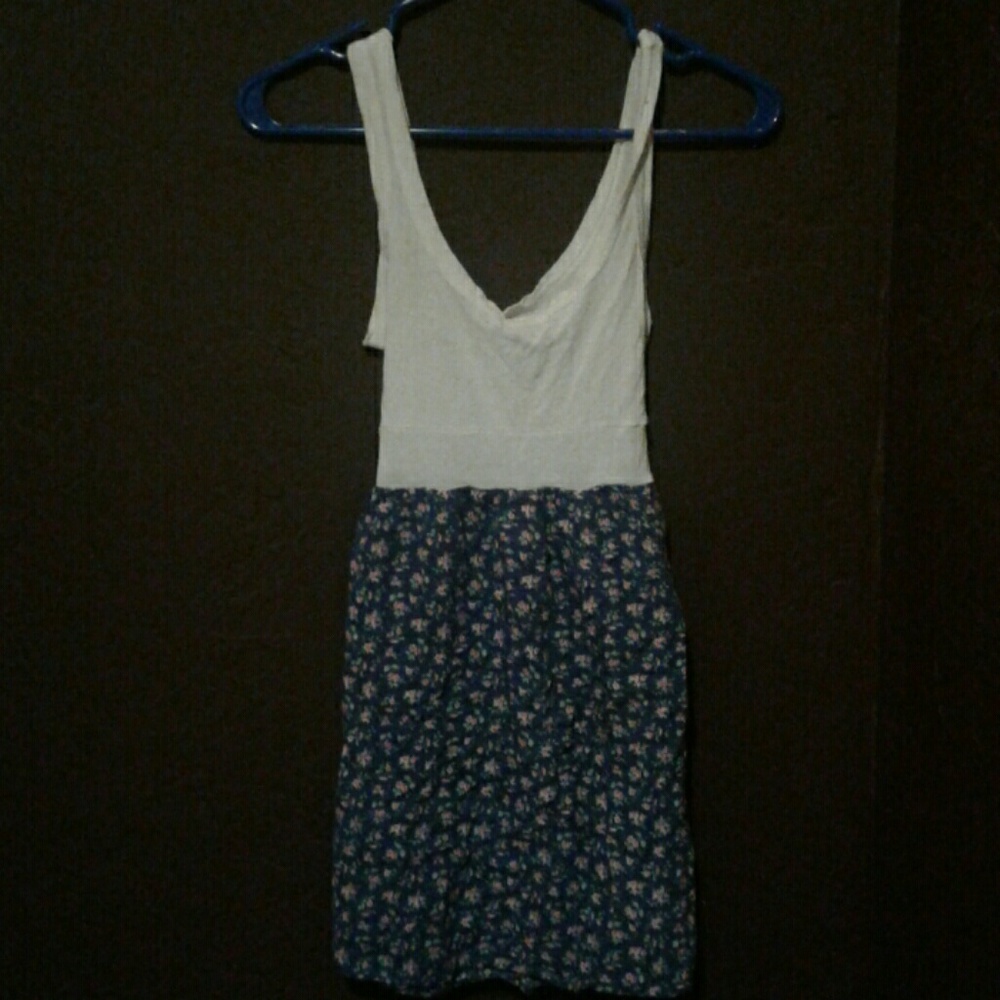 Blue and white summer shirt with floral design